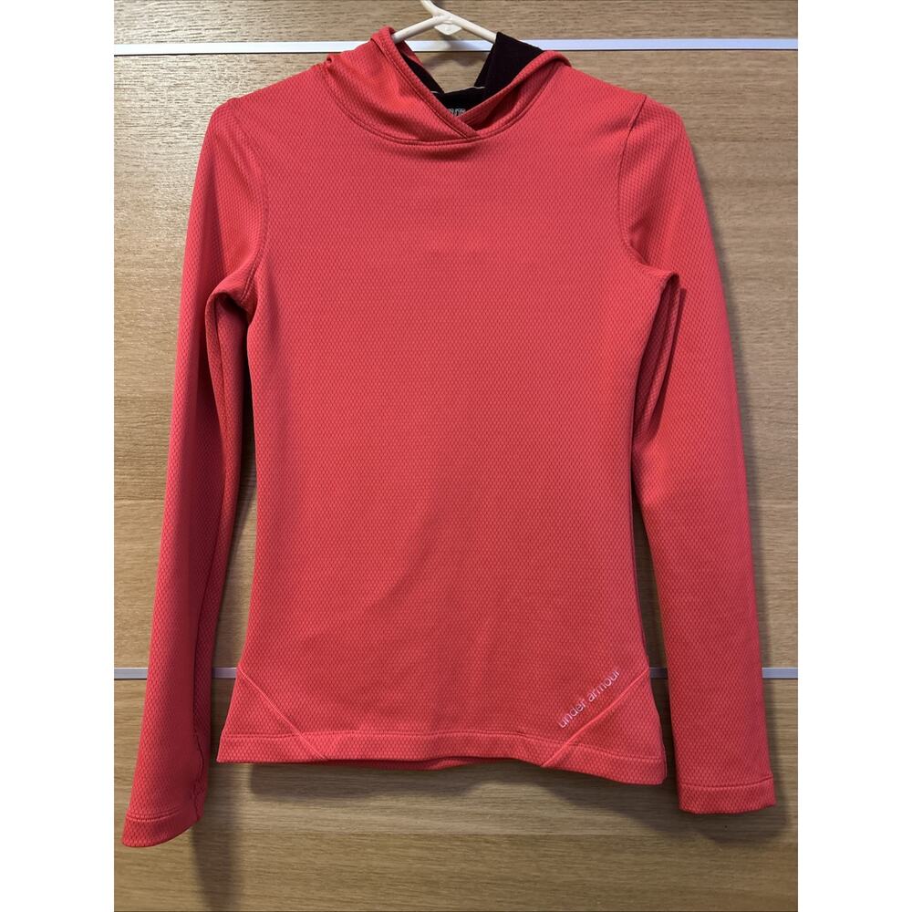 Under Armour Coupe Ajustee ColdGear Pullover Women Sz XS Fitted Pink Thumb Holes